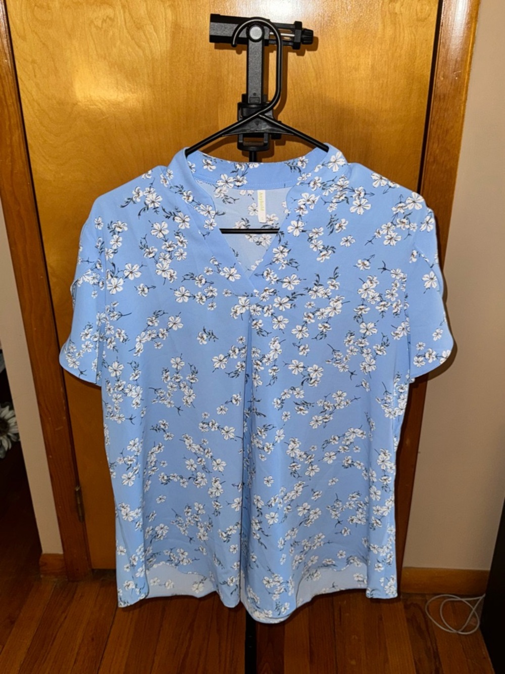 Light Blue Floral V-Neck Blouse